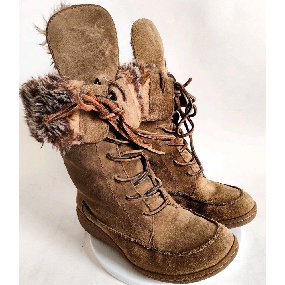 Steve Madden Camel Tan Shearling Lined Lace-up Suede 5.5 Square Toe Winter Boots